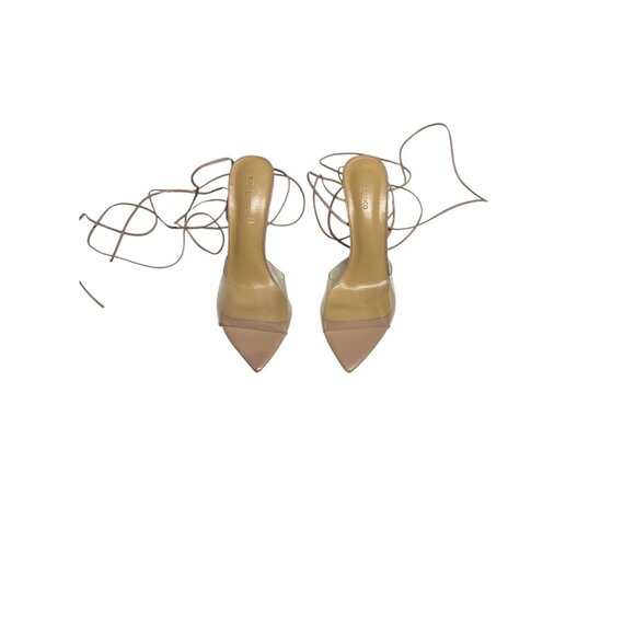 Tony Bianco Australia Clear PVC & Nude Pointed Toe Lace-Up Heeled Sandals - Picture 1 of 12